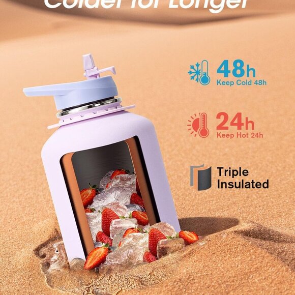 Half Gallon Water Bottle with Strap, 64oz Insulated Water Jug Stainless Steel wi - Picture 4 of 7
